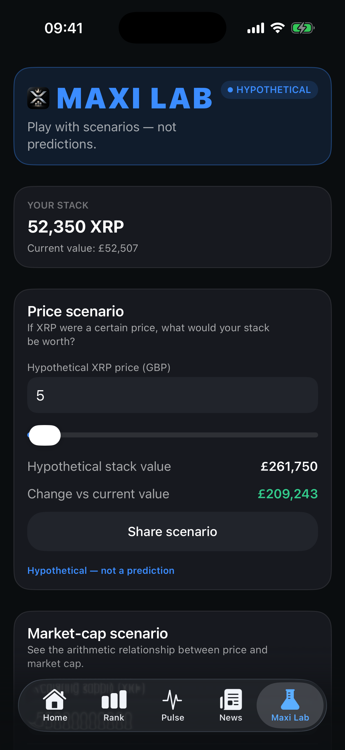 Maxi Lab scenario tools in XRP Maxi