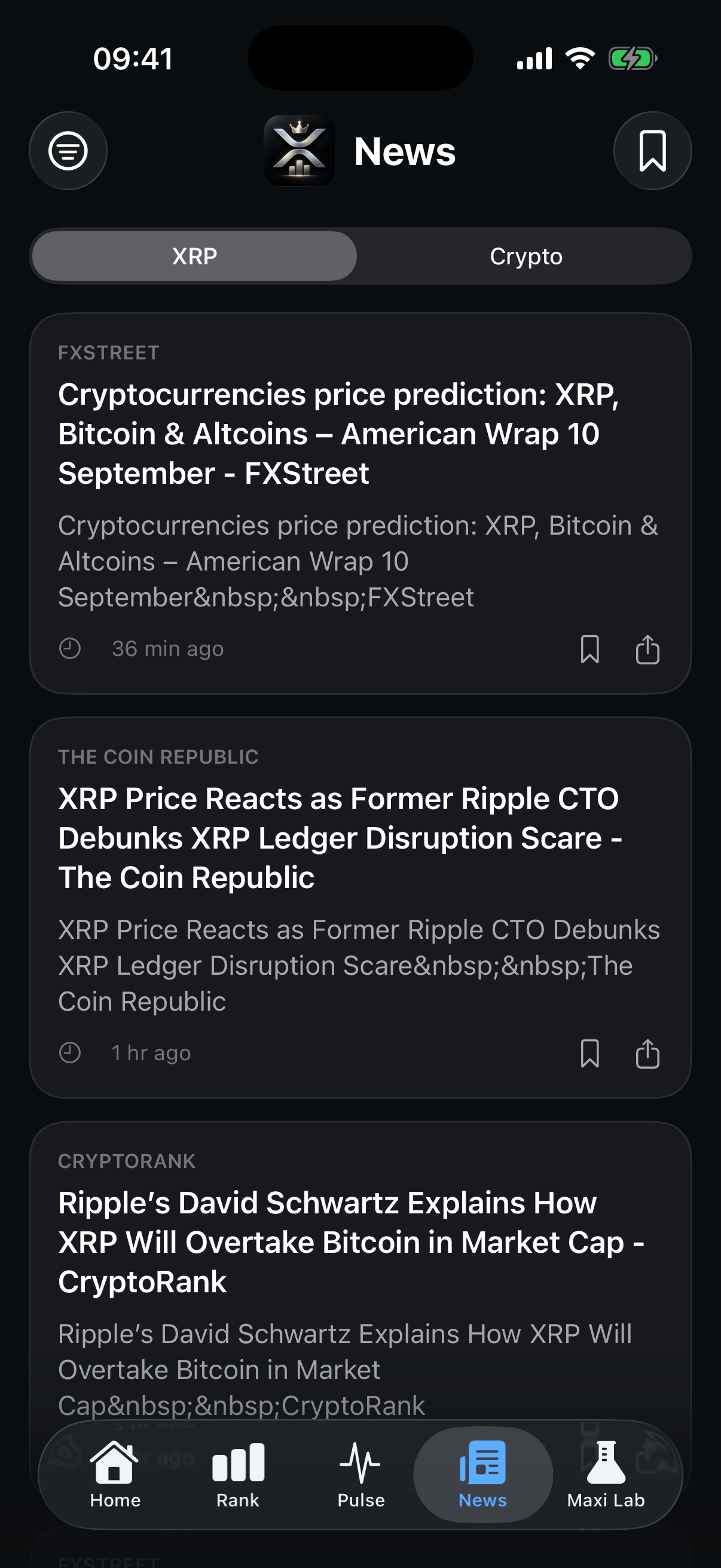 XRP news feed in XRP Maxi